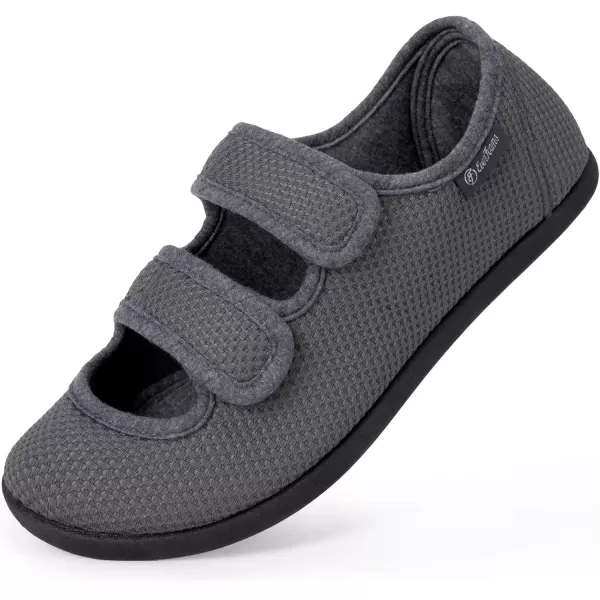 imageEverFoams Womens Breathable Knitted Slippers Adjustable Hook and Loop Straps Indoor House Shoes for Diabetic Swollen FeetUltimate Gray
