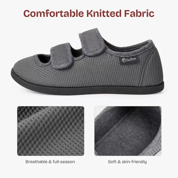 imageEverFoams Womens Breathable Knitted Slippers Adjustable Hook and Loop Straps Indoor House Shoes for Diabetic Swollen FeetUltimate Gray