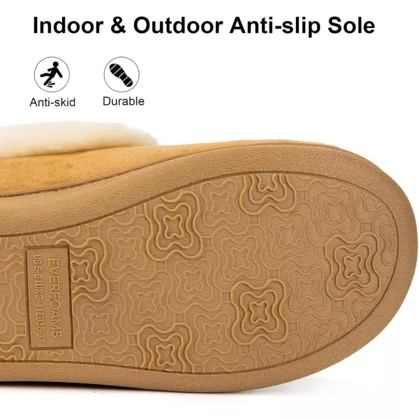 imageEverFoams Womens Faux Fur Bootie Slippers Ladies House Shoes with Bedroom Memory Foam and Indoor Outdoor Rubber Sole Tan 910 US