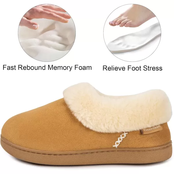 imageEverFoams Womens Faux Fur Bootie Slippers Ladies House Shoes with Bedroom Memory Foam and Indoor Outdoor Rubber Sole Tan 910 US