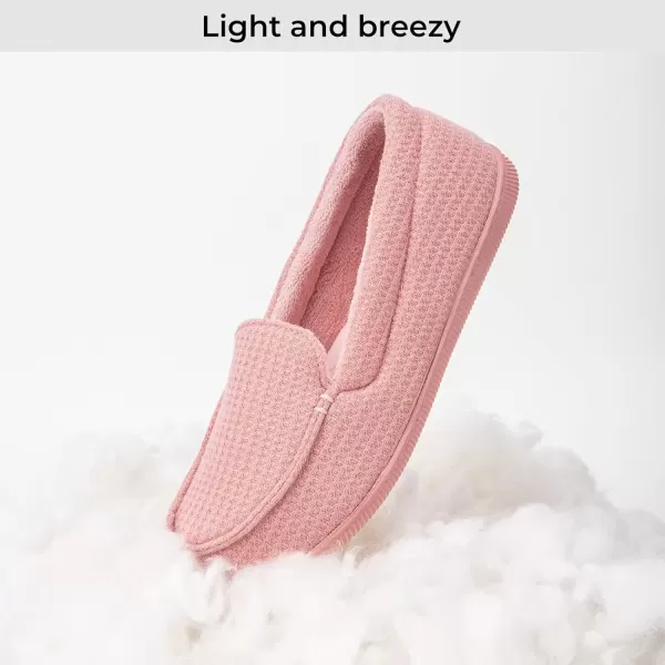 imageEverFoams Womens Lightweight Indoor Outdoor Memory Foam House Shoes Comfy Breathable Waffle Knitted Moccasins Loafer SlippersPink
