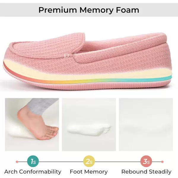 imageEverFoams Womens Lightweight Indoor Outdoor Memory Foam House Shoes Comfy Breathable Waffle Knitted Moccasins Loafer SlippersPink