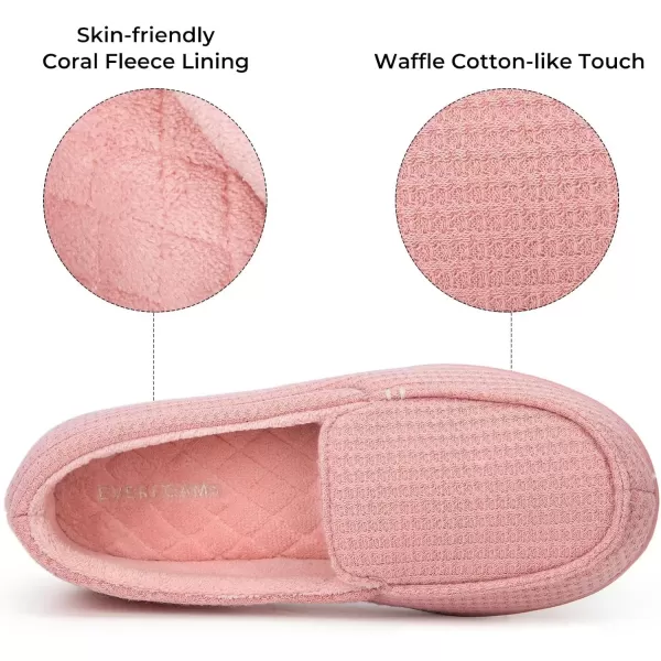 imageEverFoams Womens Lightweight Indoor Outdoor Memory Foam House Shoes Comfy Breathable Waffle Knitted Moccasins Loafer SlippersPink