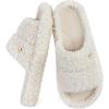 imageEverFoams Womens Fashionable Opentoe Slippers with Cozy Plush NonSlip SoleCream White