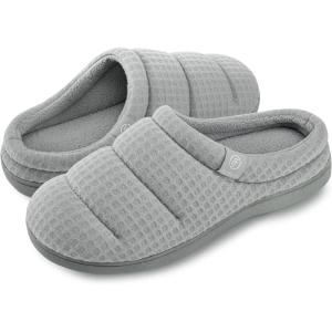 imageEverFoams Womens Cozy Waffle Slippers Soft Quilted Memory Foam Indoor House ShoesBright Gray