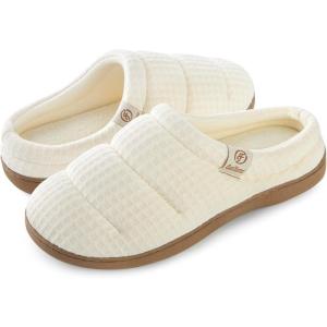 imageEverFoams Womens Cozy Waffle Slippers Soft Quilted Memory Foam Indoor House ShoesCream White