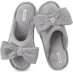 imageEverFoams Womens OpenToe Bow Slippers with Memory Foam Indoor NonSlip SoleBright Gray