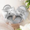 imageEverFoams Womens Satin OpenToe Bow Slippers Memory Foam Indoor Bedroom House ShoesGlossy Silver