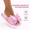 imageEverFoams Womens Satin OpenToe Bow Slippers Memory Foam Indoor Bedroom House ShoesPink Macaron