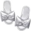 imageEverFoams Womens Satin OpenToe Bow Slippers Memory Foam Indoor Bedroom House ShoesGlossy Silver