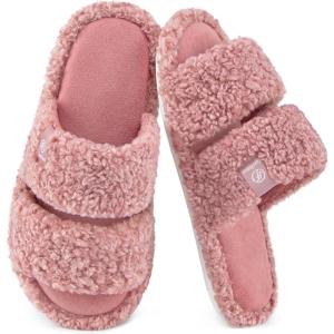 imageEverFoams Womens Fuzzy Open Toe Slippers Comfy Soft Memory Foam Indoor House ShoesDusty Pink