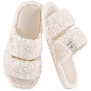 imageEverFoams Womens Fuzzy Open Toe Slippers Comfy Soft Memory Foam Indoor House ShoesVanilla Ice