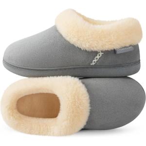 imageEverFoams Womens Bootie Slippers Faux Fur Ladies Bedroom House Shoes with Memory Foam and Indoor Outdoor Rubber SoleStorm Gray