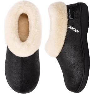imageEverFoams Womens Microsuede Cozy Memory Foam Winter Slippers with Fuzzy Faux Fur Collar and Indoor Outdoor Rubber SoleBlack
