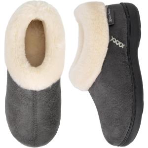 imageEverFoams Womens Microsuede Cozy Memory Foam Winter Slippers with Fuzzy Faux Fur Collar and Indoor Outdoor Rubber SoleDark Grey