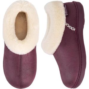 imageEverFoams Womens Microsuede Cozy Memory Foam Winter Slippers with Fuzzy Faux Fur Collar and Indoor Outdoor Rubber SolePurple