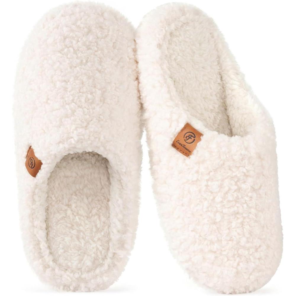 imageEverFoams Womens Fuzzy Slipon Slippers Soft Comfy Memory Foam Indoor House ShoesBeige