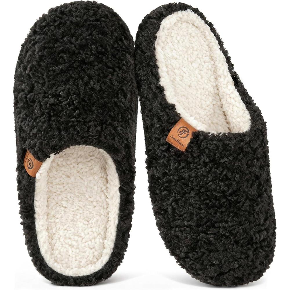 imageEverFoams Womens Fuzzy Slipon Slippers Soft Comfy Memory Foam Indoor House ShoesBlack