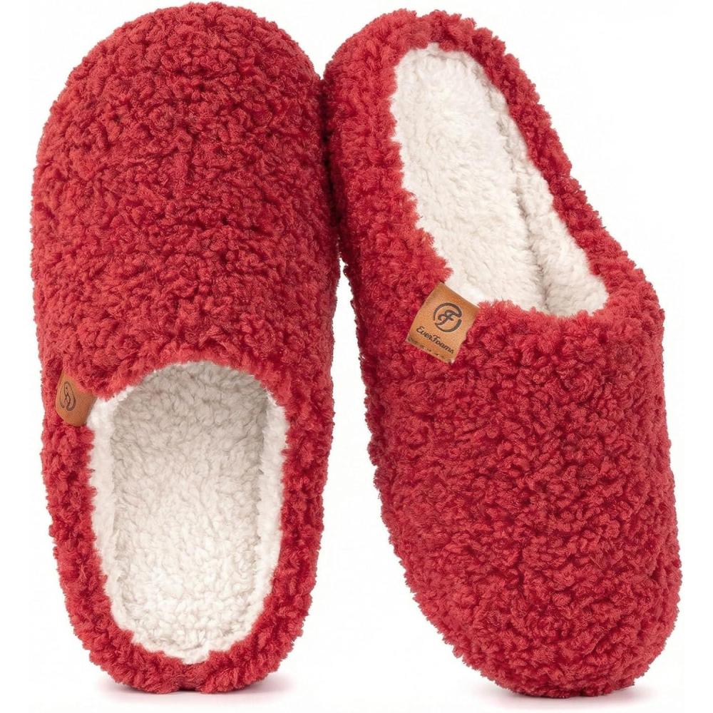 imageEverFoams Womens Fuzzy Slipon Slippers Soft Comfy Memory Foam Indoor House ShoesWine Red