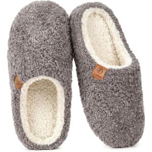 imageEverFoams Womens Fuzzy Slipon Slippers Soft Comfy Memory Foam Indoor House ShoesGrey