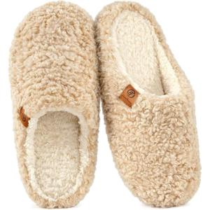 imageEverFoams Womens Fuzzy Slipon Slippers Soft Comfy Memory Foam Indoor House ShoesKhaki