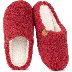imageEverFoams Womens Fuzzy Slipon Slippers Soft Comfy Memory Foam Indoor House ShoesWine Red