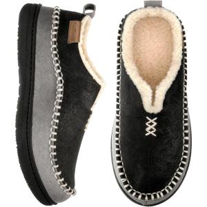 imageEverFoams Mens Moccasin Slippers Memory Foam IndoorOutdoor Warm Suede House Shoes with Fuzzy Sherpa LiningBlack