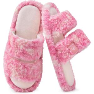 image:imageEverFoams Womens Fuzzy Open Toe Slippers Comfy Soft Memory Foam Indoor House ShoesWhisper Pink Tiedye
