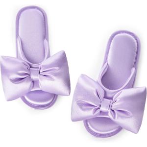 image:imageEverFoams Womens Satin OpenToe Bow Slippers Memory Foam Indoor Bedroom House ShoesMist Lavender