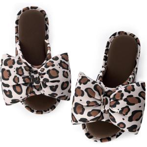 image:imageEverFoams Womens Satin OpenToe Bow Slippers Memory Foam Indoor Bedroom House ShoesWildcat Print