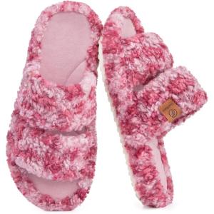 image:imageEverFoams Womens Fuzzy Opentoe Slippers Soft Comfy Memory Foam Indoor House ShoesDiva Wild Pink