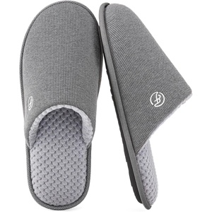 image:imageEverFoams Mens Cotton Knit Slippers Lightweight Memory Foam Indoor Breathable House Shoes with AntiSkid SoleGrey