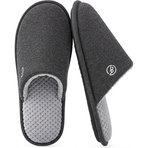 image:imageEverFoams Mens Cotton Knit Slippers Lightweight Memory Foam Indoor Breathable House Shoes with AntiSkid SoleLead Gray