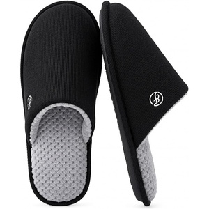 image:imageEverFoams Mens Cotton Knit Slippers Lightweight Memory Foam Indoor Breathable House Shoes with AntiSkid SoleSpaceblack