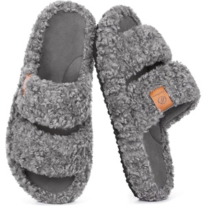 image:imageEverFoams Womens Fuzzy Opentoe Slippers Memory Foam Indoor House Shoes  machinewashablegiftsmemory foamantislip solelightweightindoor and outdoorcozyCool Gray