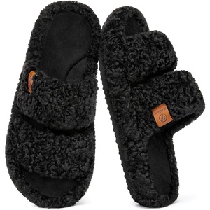 image:imageEverFoams Womens Fuzzy Opentoe Slippers Memory Foam Indoor House Shoes  machinewashablegiftsmemory foamantislip solelightweightindoor and outdoorcozyMatt Black