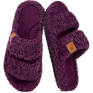 image:imageEverFoams Womens Fuzzy Opentoe Slippers Memory Foam Indoor House Shoes  machinewashablegiftsmemory foamantislip solelightweightindoor and outdoorcozyPlum Violet