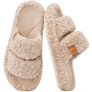 image:imageEverFoams Womens Fuzzy Opentoe Slippers Memory Foam Indoor House Shoes  machinewashablegiftsmemory foamantislip solelightweightindoor and outdoorcozyVintage Khaki