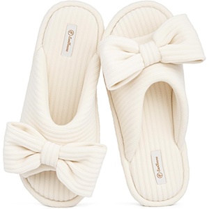 image:imageEverFoams Womens OpenToe Bow Slippers Memory Foam NonSlip Indoor  Machine WashableBow DecorationSlip ResistantQuiet WalkingFloor FriendlyMemory Foam InsolePearl White