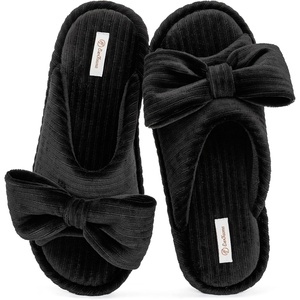 image:imageEverFoams Womens OpenToe Bow Slippers Memory Foam NonSlip Indoor  Machine WashableBow DecorationSlip ResistantQuiet WalkingFloor FriendlyMemory Foam InsoleVelvet Black