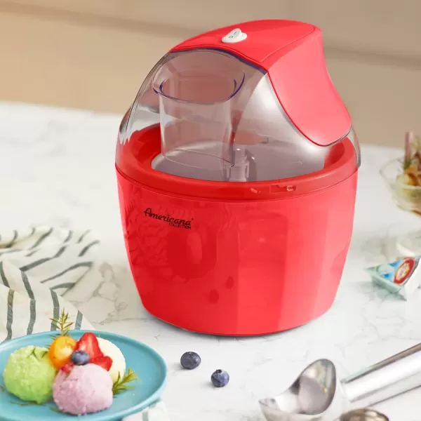 imageAmericana EIM1400R 15 Qt Freezer Bowl Automatic Easy Homemade Electric Ice Cream Maker Ingredient Chute OnOff Switch No Salt Needed Creamy Ice Cream Gelato Frozen Yogurt Sorbet Recipe BookRed