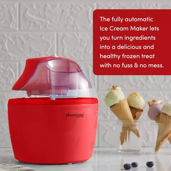 imageAmericana EIM1400R 15 Qt Freezer Bowl Automatic Easy Homemade Electric Ice Cream Maker Ingredient Chute OnOff Switch No Salt Needed Creamy Ice Cream Gelato Frozen Yogurt Sorbet Recipe BookRed