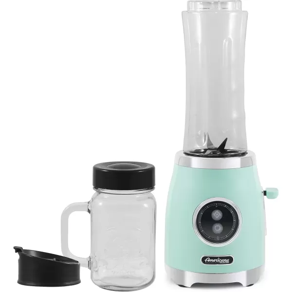 imageAmericana EPB399C BPA Free Glass Blending Jar and Tritan Sports Bottle Blend Personal Smoothie Crush Ice Shakes Keto Protein Blender 2 Cups 300 Watts CoralMint