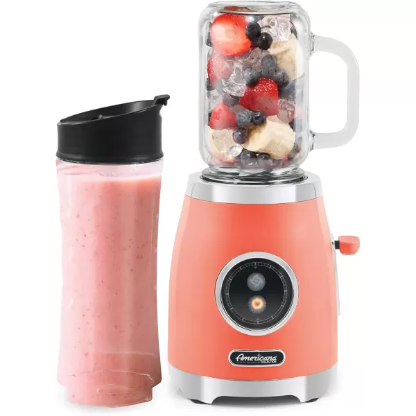 imageAmericana EPB399C BPA Free Glass Blending Jar and Tritan Sports Bottle Blend Personal Smoothie Crush Ice Shakes Keto Protein Blender 2 Cups 300 Watts CoralCoral