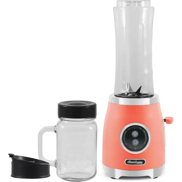 imageAmericana EPB399C BPA Free Glass Blending Jar and Tritan Sports Bottle Blend Personal Smoothie Crush Ice Shakes Keto Protein Blender 2 Cups 300 Watts CoralCoral