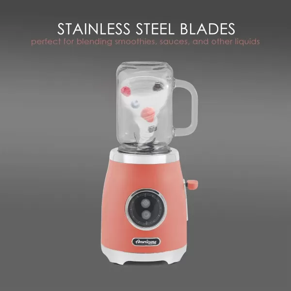 imageAmericana EPB399C BPA Free Glass Blending Jar and Tritan Sports Bottle Blend Personal Smoothie Crush Ice Shakes Keto Protein Blender 2 Cups 300 Watts CoralCoral