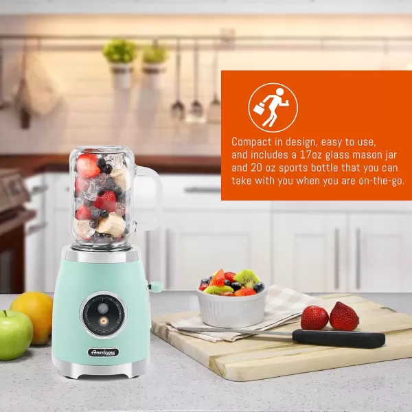 imageAmericana EPB399C BPA Free Glass Blending Jar and Tritan Sports Bottle Blend Personal Smoothie Crush Ice Shakes Keto Protein Blender 2 Cups 300 Watts CoralMint