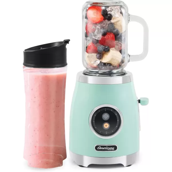 imageAmericana EPB399C BPA Free Glass Blending Jar and Tritan Sports Bottle Blend Personal Smoothie Crush Ice Shakes Keto Protein Blender 2 Cups 300 Watts CoralMint