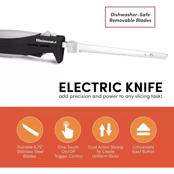 imageElite Cuisine EK570B Electric Knife with 2 Serrated Blades and Easy Eject Black Stainless Steel