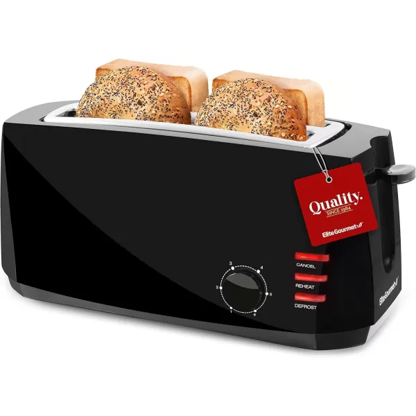 imageElite Gourmet 4 Slice Toaster with Countdown Timer Defrost and Cancel Functions  Extra Wide Slots for Bagels and Waffles Builtin Warming Rack Stainless SteelBlack